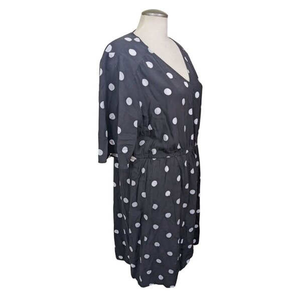 Old Navy Dress Plus 2X Black White Polka Dot Waist Defined V Neck Flutter Sleeve - Picture 4 of 8